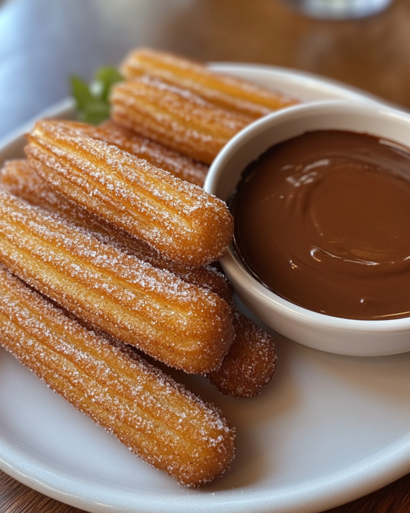 Warm, freshly fried churros being rolled in a bowl of cinnamon sugar.