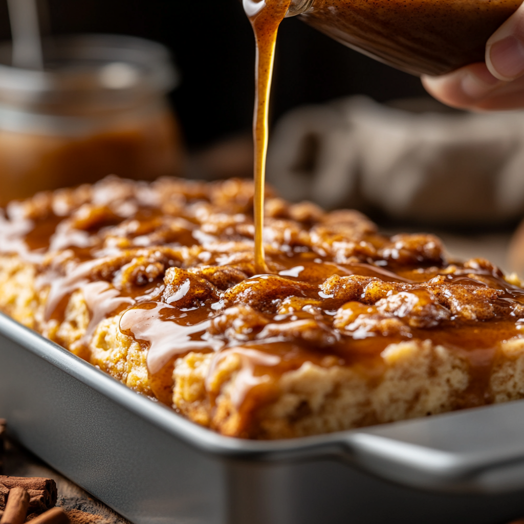 A loaf pan filled with batter, ready to go into the oven to bake into a delicious cinnamon swirl quick bread.