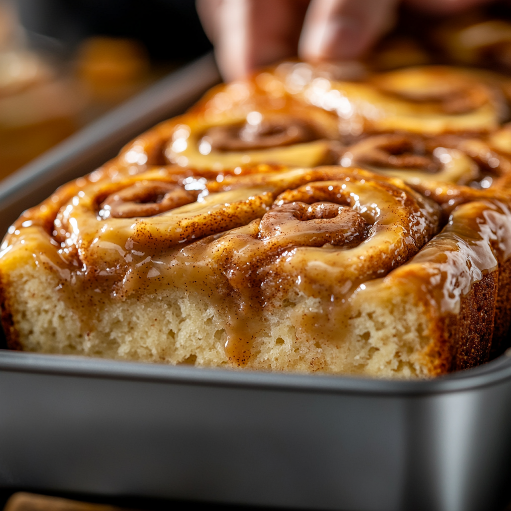 : A close-up view of a few slices of cinnamon swirl quick bread on a white plate, with the cinnamon swirl clearly visible.