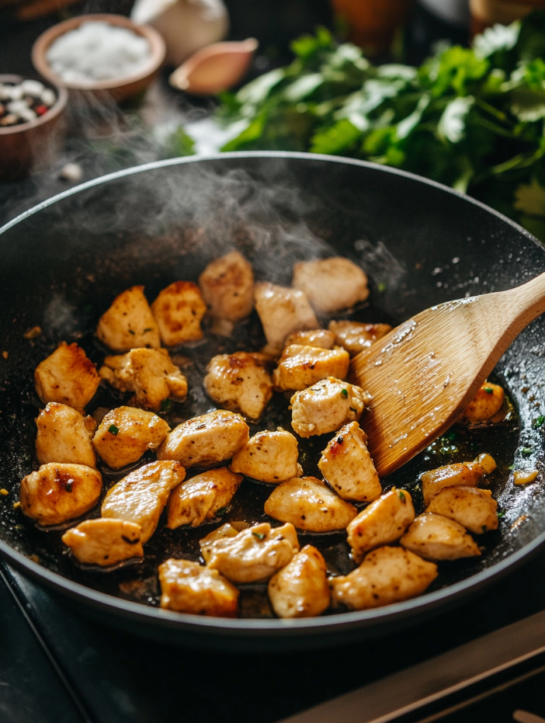 Ingredients for making cheesy garlic chicken wraps, including tortillas, cheese, and seasoned chicken.