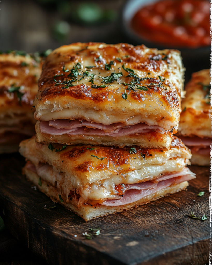 Freshly baked Italian Sub Squares in a baking dish with a golden crust.