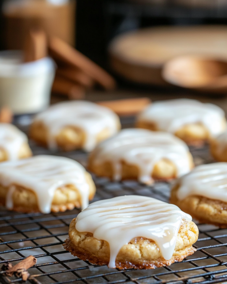 homemade Brown Sugar Pop Tart Cookies with cinnamon filling and glaze on a rustic wooden table.