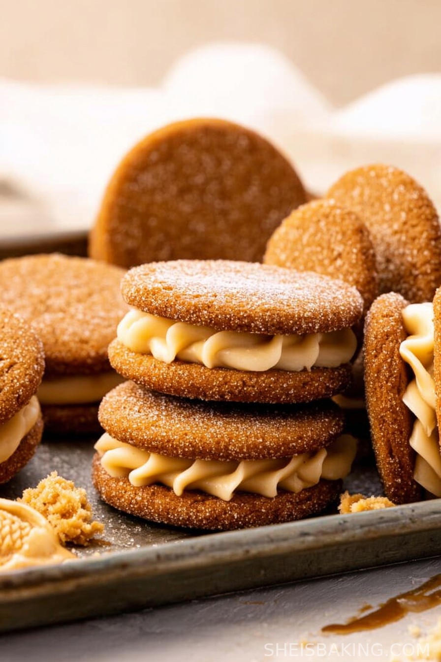 Gingerbread Cookie Sandwiches with Caramel Buttercream