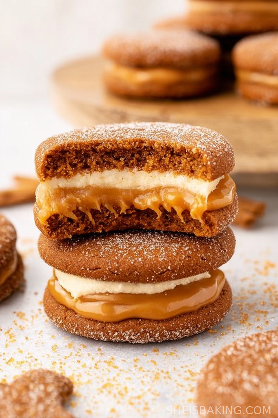 Gingerbread Cookie Sandwiches with Caramel Buttercream