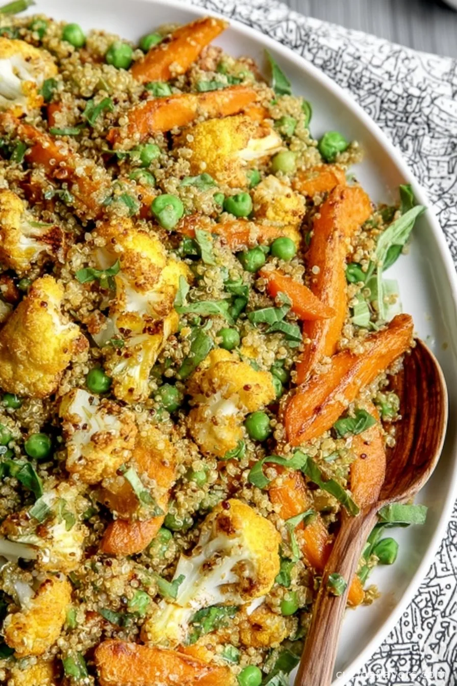 Roasted Carrot Cauliflower Quinoa Salad with Sunshine Dressing