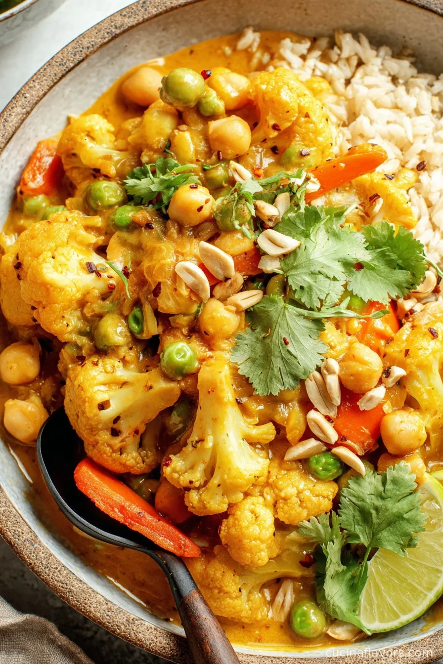 Thai-Inspired Peanut Coconut Cauliflower Chickpea Curry