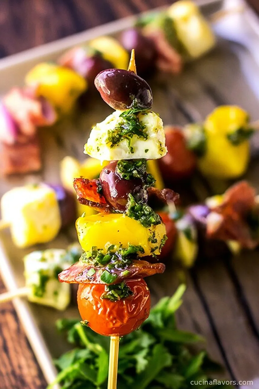 Antipasto Skewers with Herb Vinaigrette