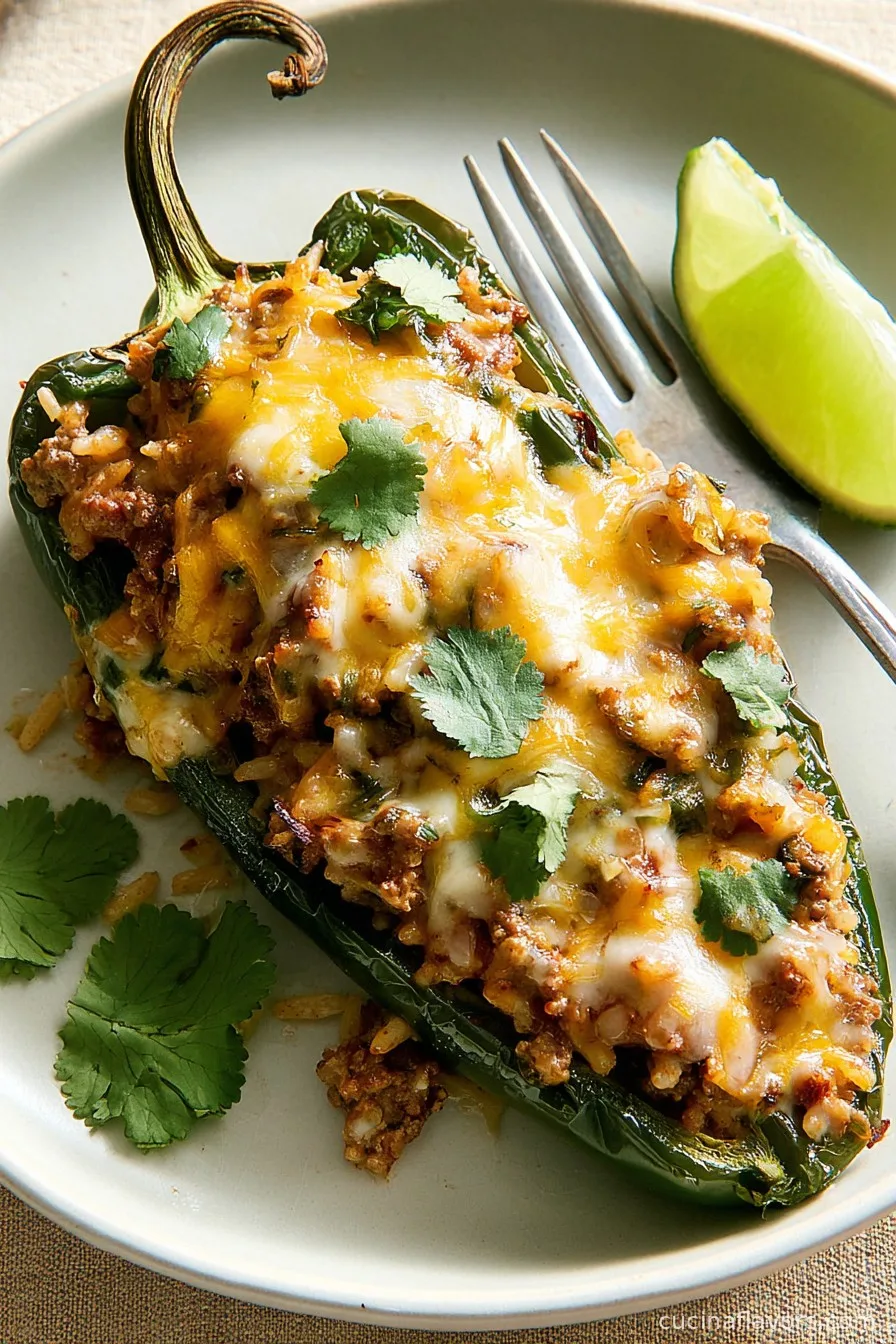 Beef & Rice Stuffed Poblano Peppers