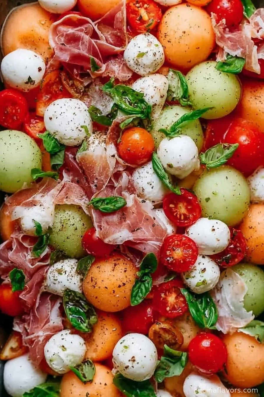 Caprese Melon Salad with Prosciutto and Mozzarella