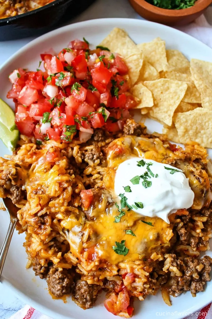 Easy Mexican Cheesy Taco Beef and Rice Skillet Recipe