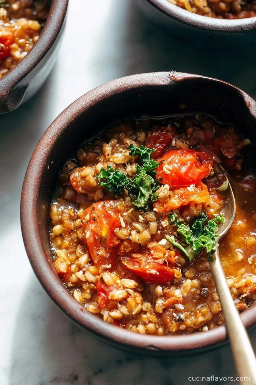 Easy One-Pan Farro with Tomatoes and Kale