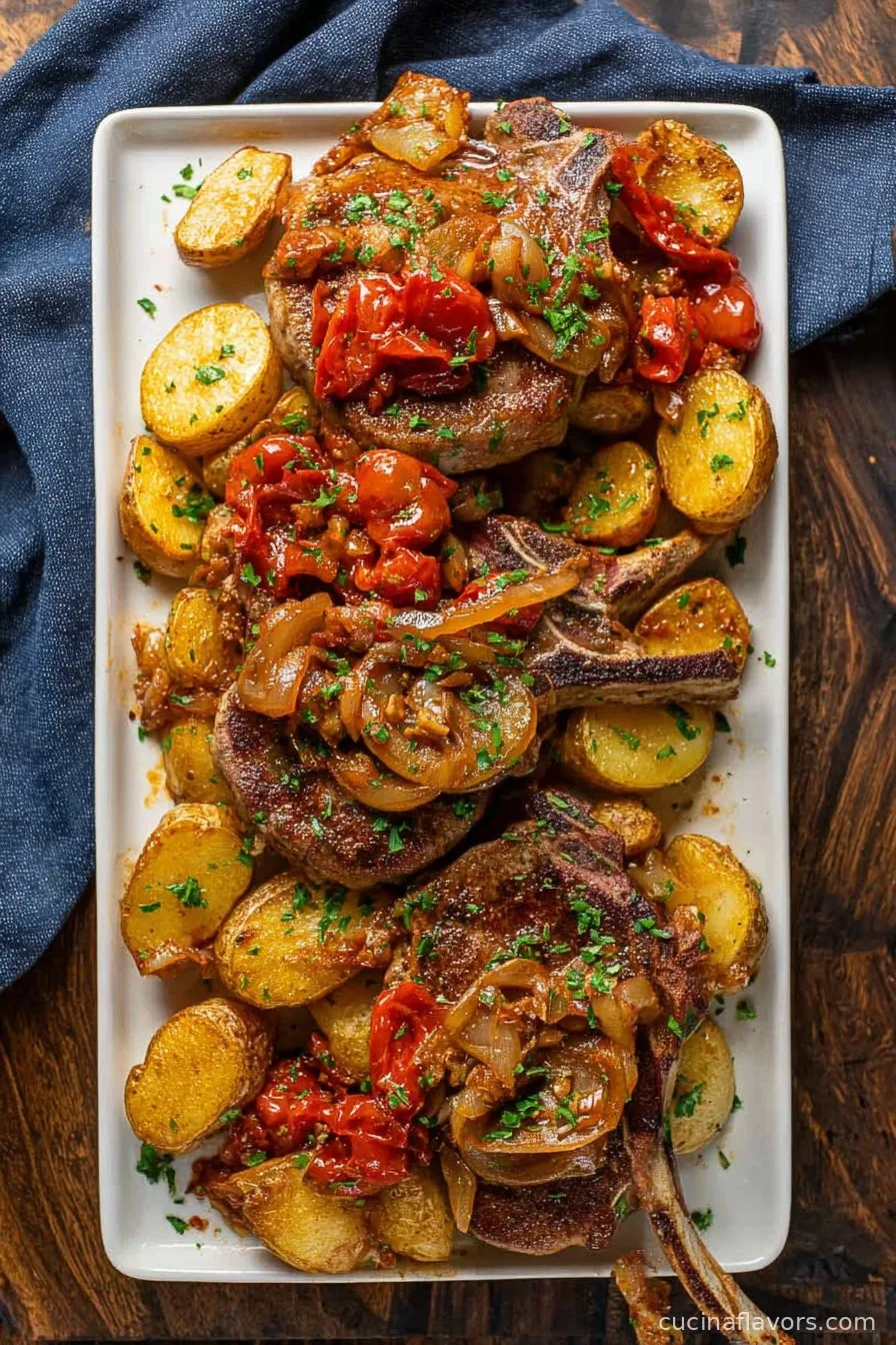 Easy Pork Chops with Cherry Peppers, Onions, and Potatoes Recipe
