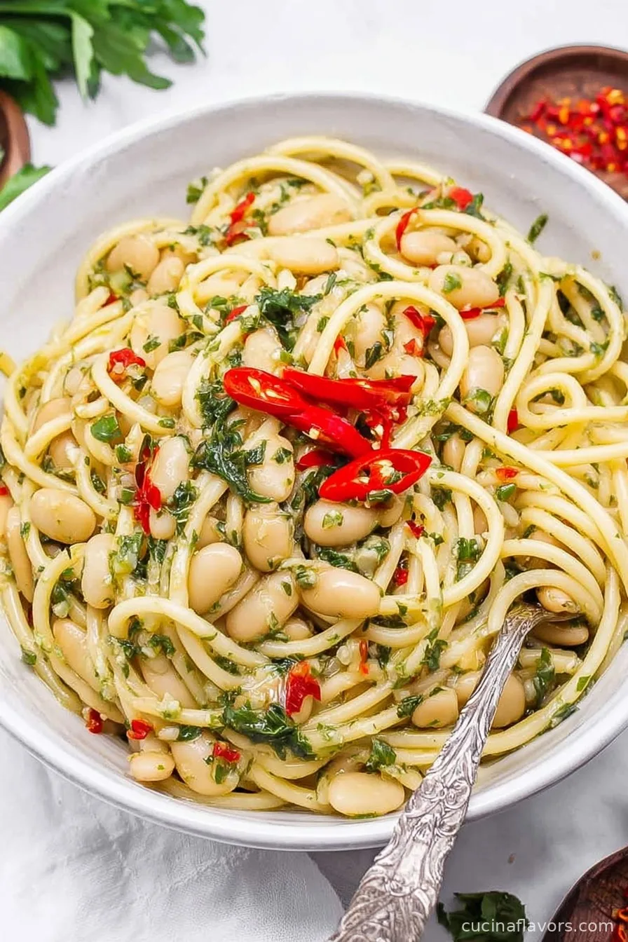 High Protein White Bean Aglio Olio