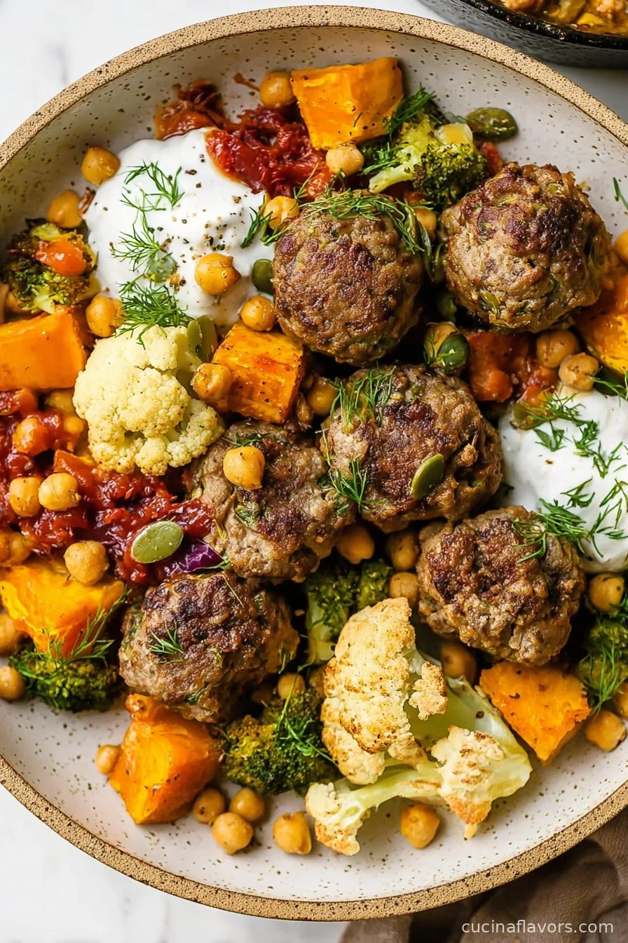 Sheet Pan Meatballs with Chickpeas, Cauliflower and Butternut Squash