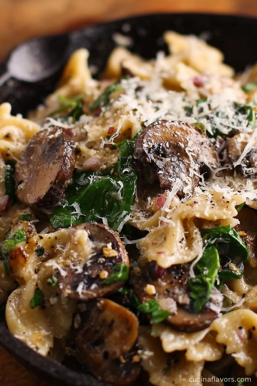Easy One-Pot Mushroom Pasta with Parmesan and Spinach