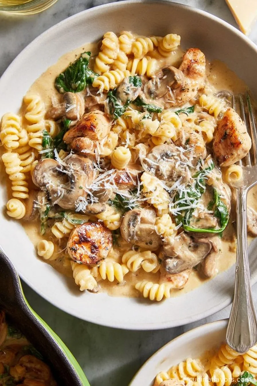 One Pot Creamy Chicken and Mushroom Pasta